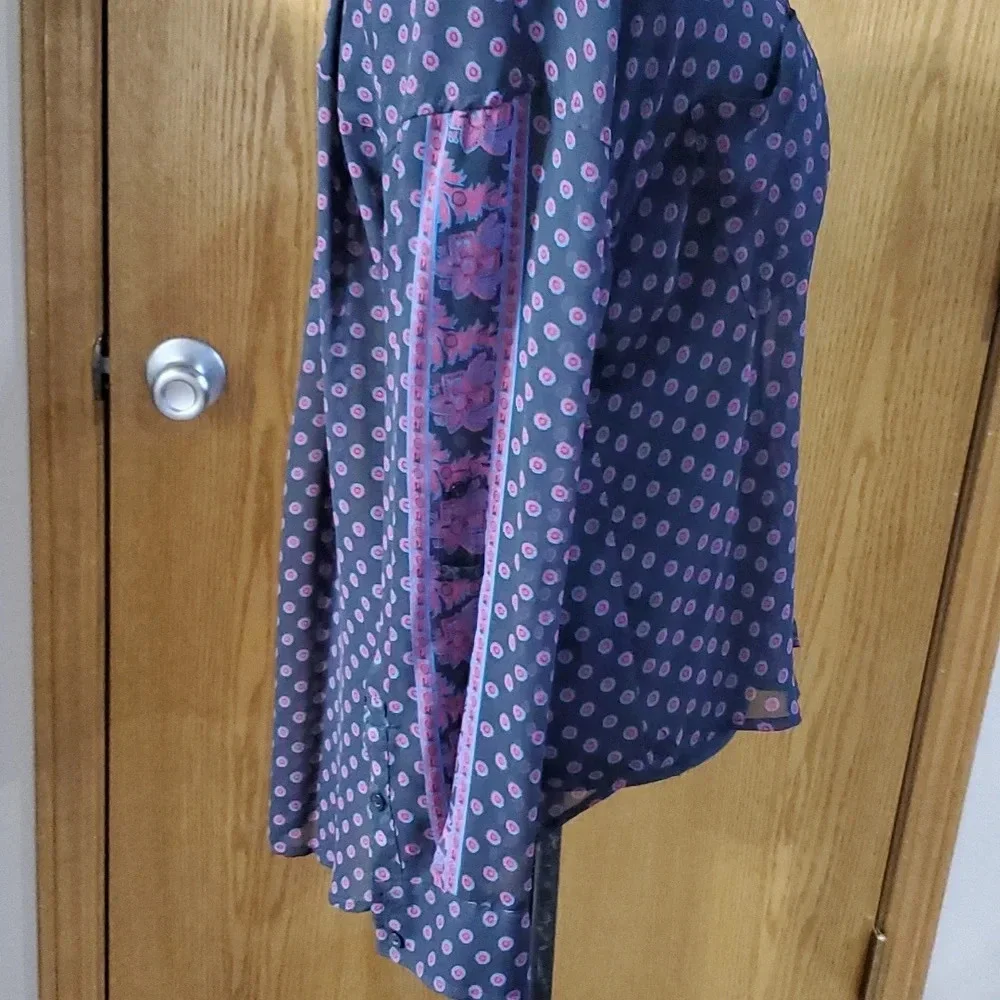 Free people navy purple medallion pattern sheer top